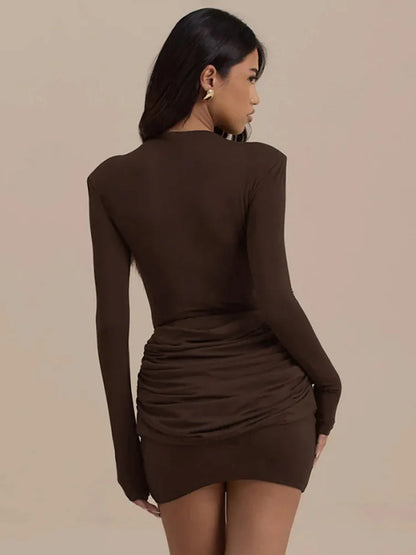 Mozision Long Sleeve Ruched Sexy Mini Dress Women Autumn Winter New Elegant High Waist Bodycon Club Party Dresses Female