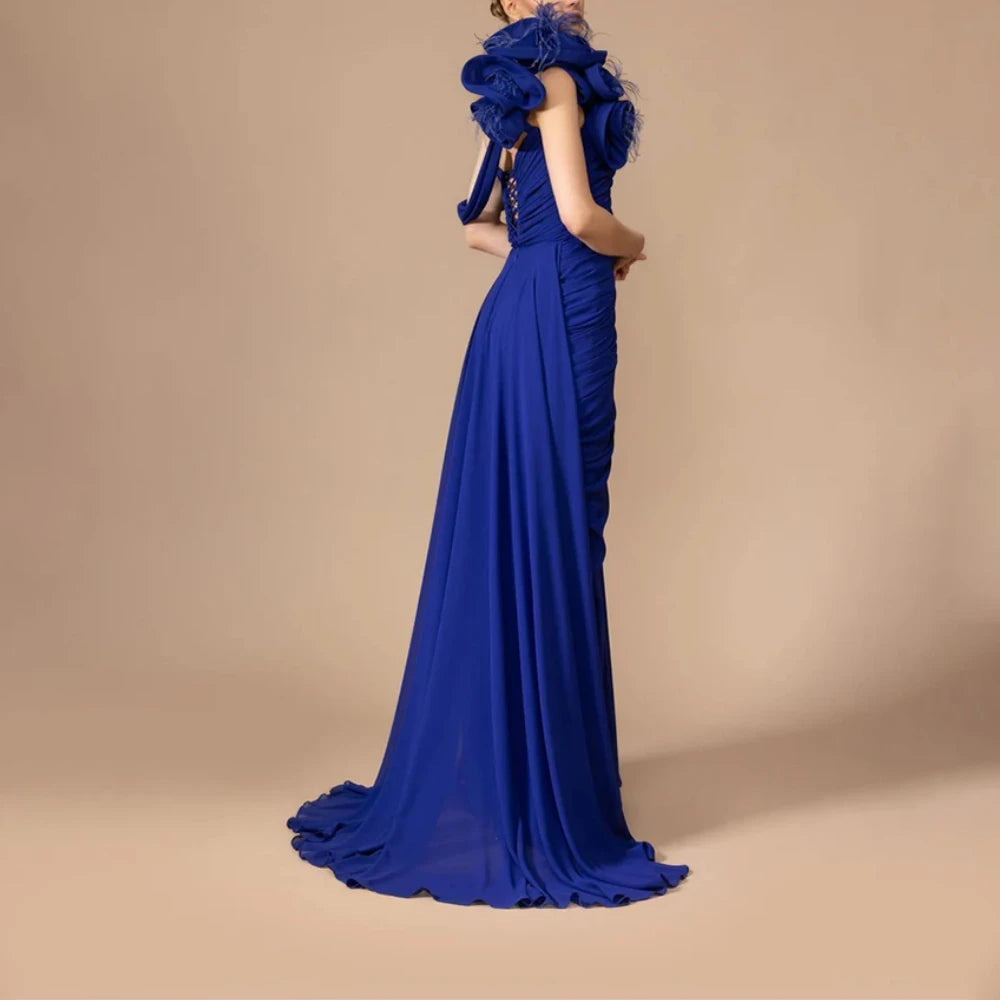 Elegant Wedding Guest Dresses for Women Blue Chiffon Mermaid Evening Dress Pleated Off The Shoulder Sexy Party Gowns Customized
