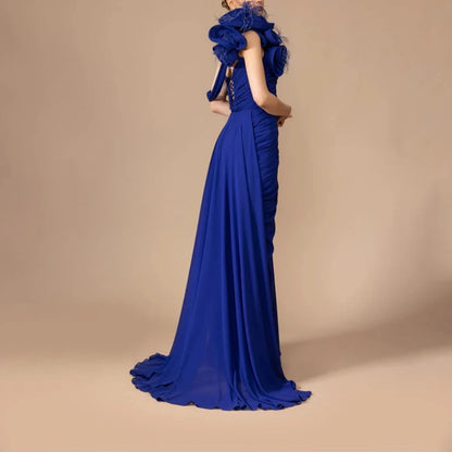 Elegant Wedding Guest Dresses for Women Blue Chiffon Mermaid Evening Dress Pleated Off The Shoulder Sexy Party Gowns Customized