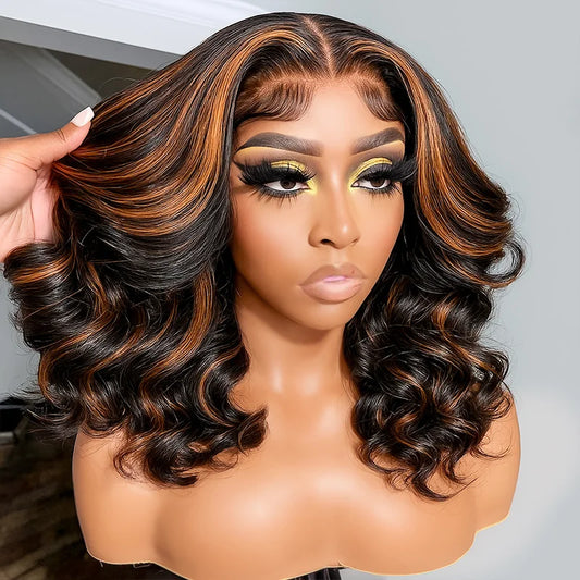 1B/30 Highlight Bob Wig Human Hair 13x4 Ombre Lace Front Wigs Human Hair 180% Body Wave Short Bob Brown Colored Human Hair Wigs