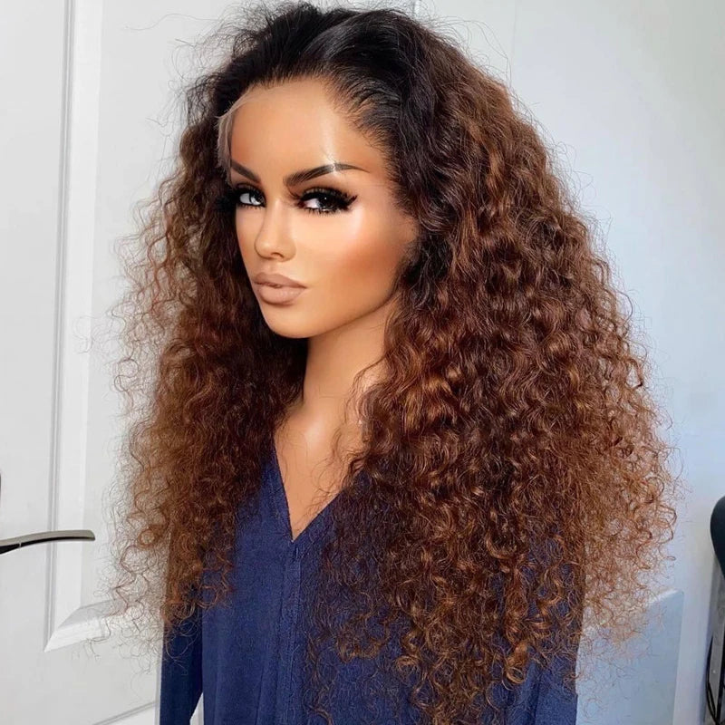 Soft 26” Long Ombre Blonde Brown Curly 180Density Lace Front Wig For Black Women Babyhair Synthetic Heat Resistant Preplucked