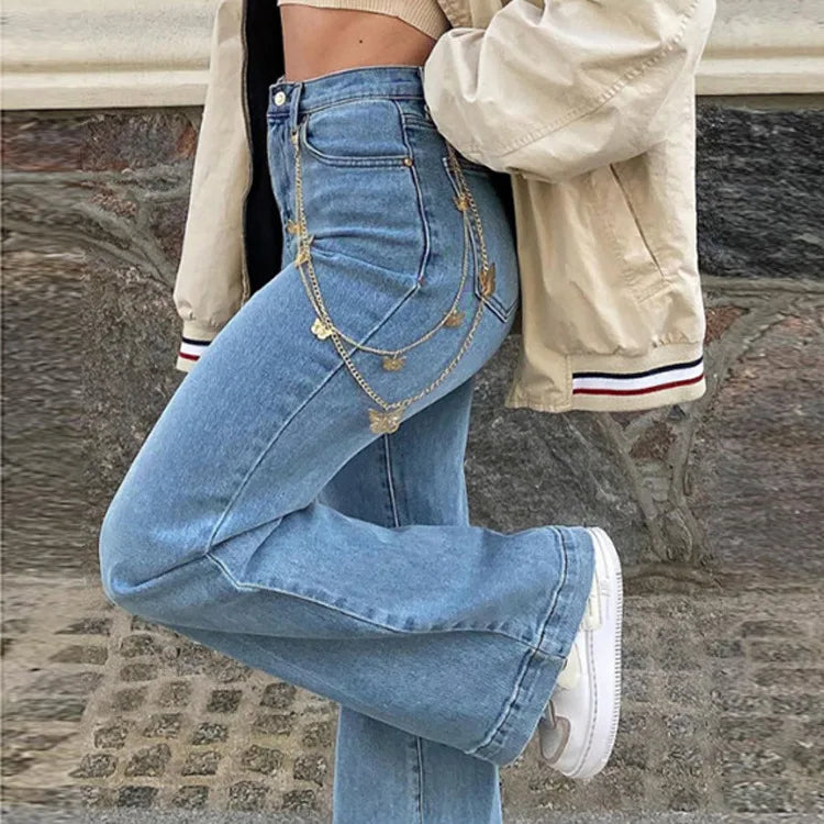 Women Denim Flared Pants Casual Solid Color Stretchy High Waist Bell Bottom Jeans Streetwear Baggy Jeans For Women Trousers