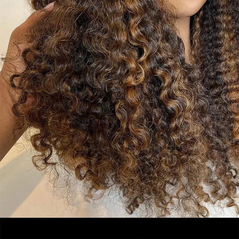 26 Inch Highlight Brown 180Density Glueless Synthetic Kinky Curly Long 13*4*1 Lace Front Wig For Women Babyhair PrePlucked Daily