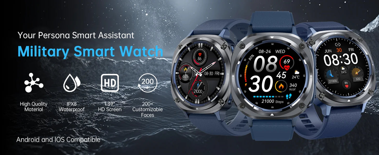 2025 New Watch 7 Ultra Men Smart Watch GPS Heart Rate Blood Oxygen Monitoring AMOLED Voice Call IPX8 LED Flashlight Smartwatch