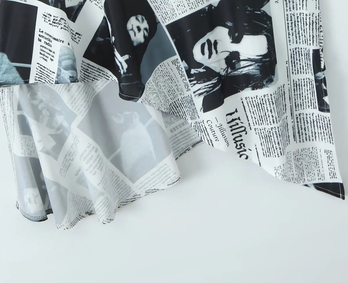 YENKYE New Women Newspaper Letter Print Irregular Hem Sling Dresses Fashion Backless Thin Straps With Chain Summer Sexy Dress