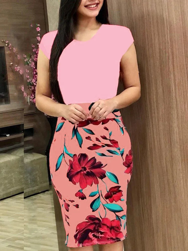 Women's Color Block Bodycon Mini Skirt - Sexy High Waist Floral Print Short Skirt, Tight Clubwear for Party/Night Out