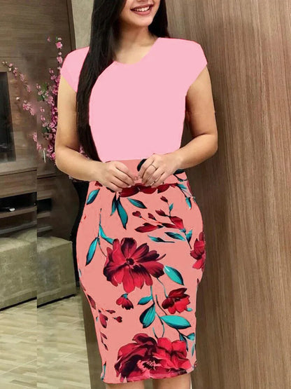 Women's Color Block Bodycon Mini Skirt - Sexy High Waist Floral Print Short Skirt, Tight Clubwear for Party/Night Out