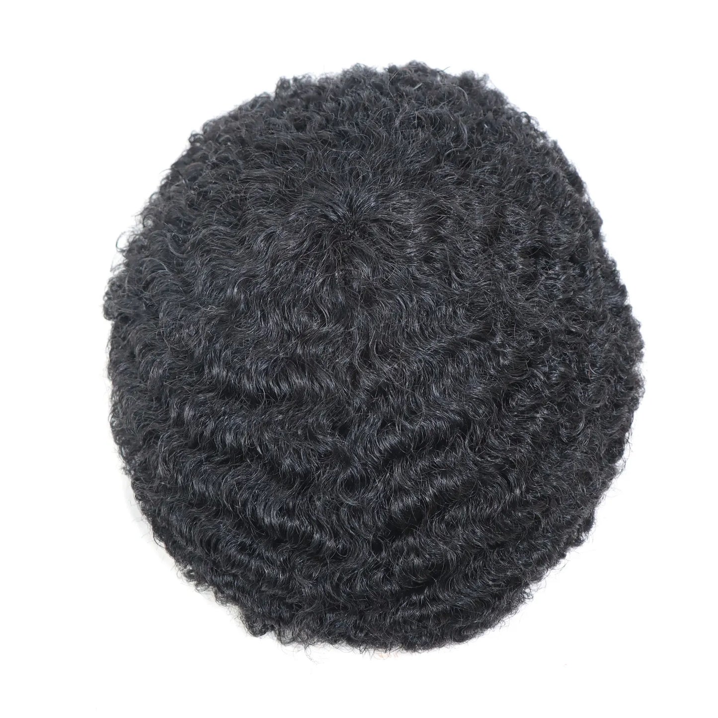 Men’s Toupee 6 Inch Human Hair Afro Curly Wig Full Lace Base 4mm Curls Natural Black 130% Density Breathable Replacement System