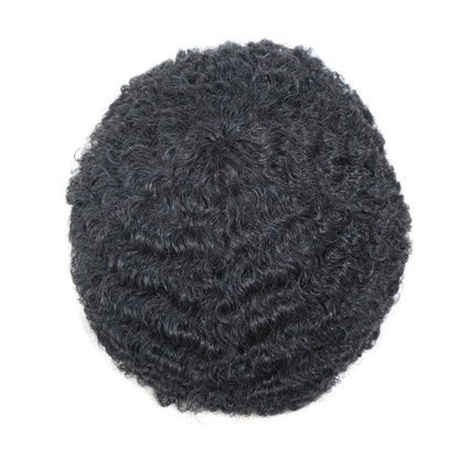 Men’s Toupee 6 Inch Human Hair Afro Curly Wig Full Lace Base 4mm Curls Natural Black 130% Density Breathable Replacement System