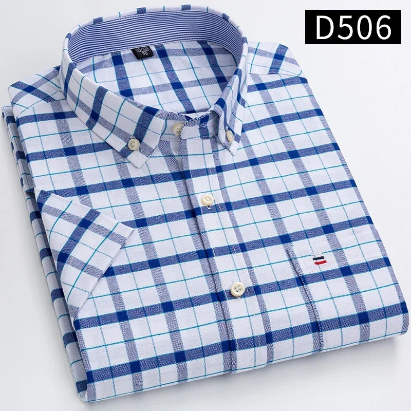 Plus size 7XL100%cotton oxford summer Casual Short sleeve shirts for men soft slim fit formal plain shirt white plaid clothes