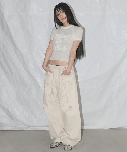 Korean Style Kawaii Little Wings Washed Baggy Women's High-Waisted Jeans Y2K Harajuku Hip Hop Goth Casual Joker Wide Trousers