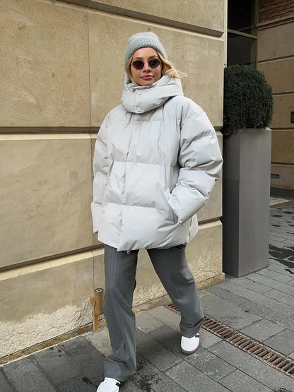Women Winter Cotton Coat 2025 New Women Loose Cotton Padded Jacket Solid Hooded Parkas Coat Female Puffer Coat Winter Outwear
