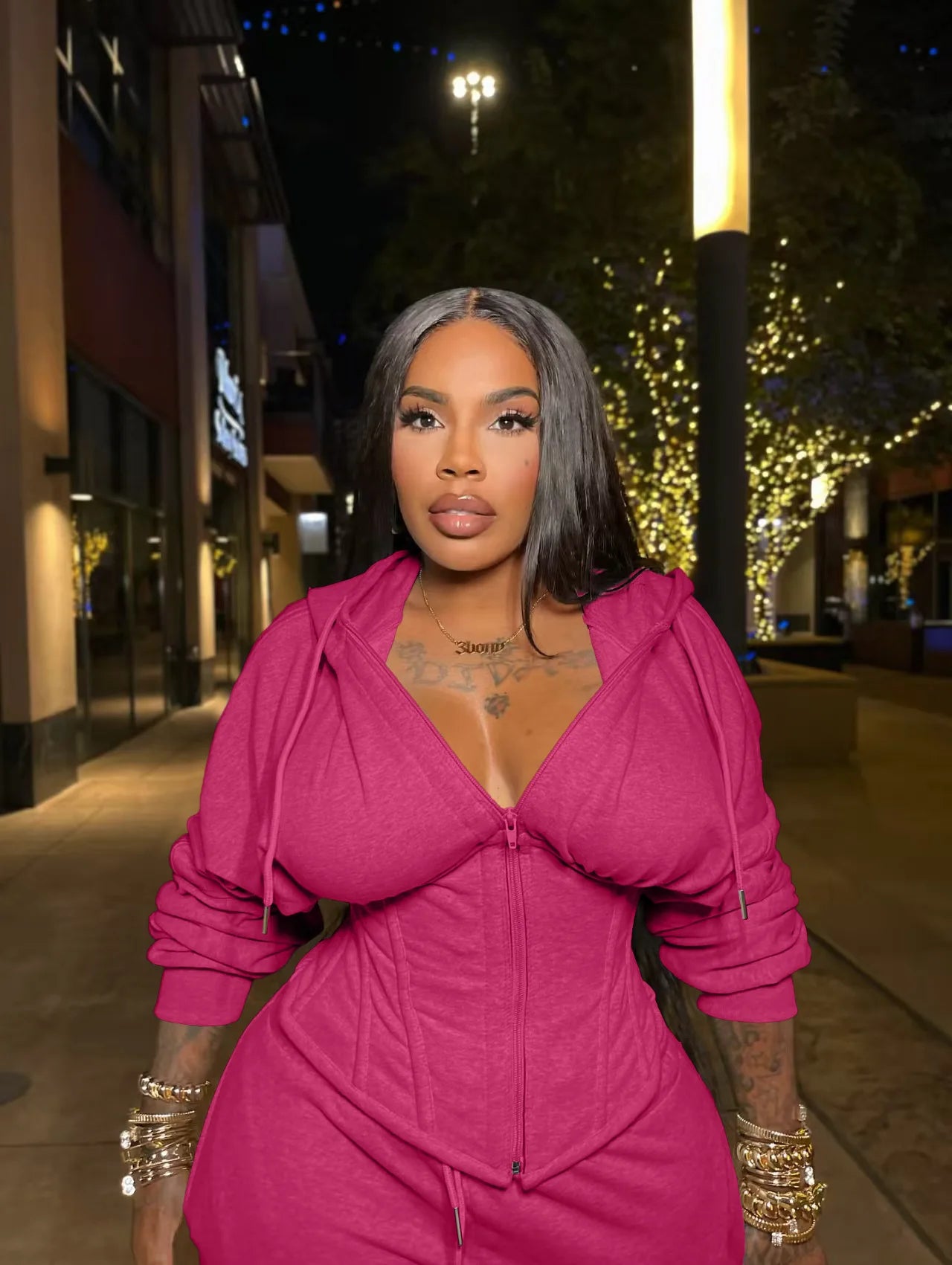 FAGADOER Casual 2 Pieces Set for Woman Outfits Solid Color Bandage Patchwork Hooded Crop Top and Pants Suit Female Streetwear