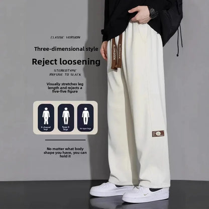 Men's Casual Pants, Men's Spring and Autumn New Style, Hanging Solid Color Sports Pants, Men Loose Straight Leg Wide Leg Pants