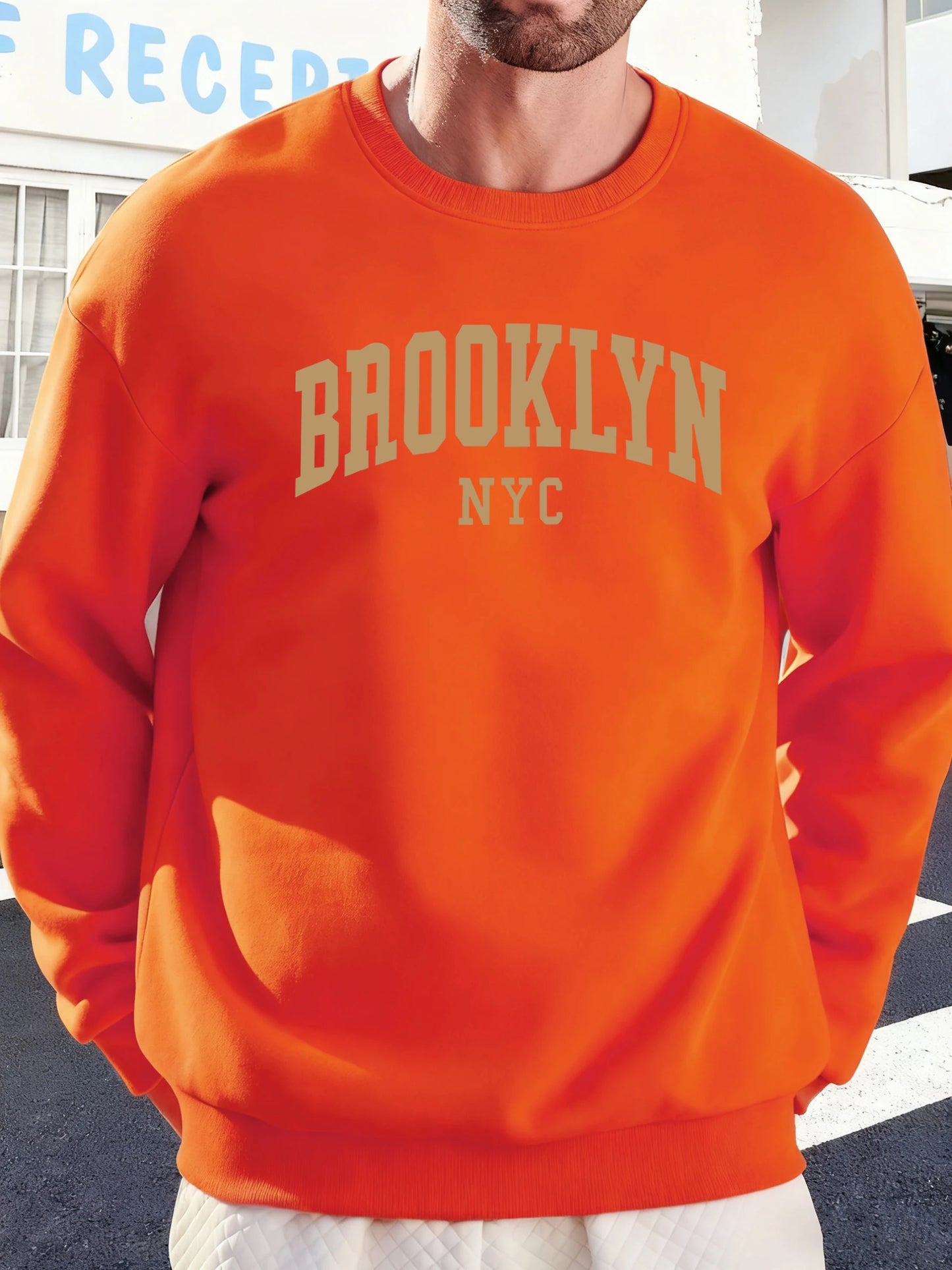 Brooklyn Nyc Letter Printed Soft Sweatshirts Street Fleece Pullovers Autumn Fashion Streetwears All-Match Crewneck Men Hoodies