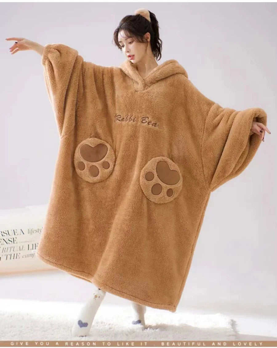 WOSTAR Winter soft Sherpa blanket with sleeves Pocket Hooded wearable Blankets Ultra Plush Outdoor Warm Flannel hoodie Blanket