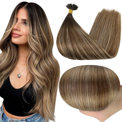 Full Shine U Tip Hair Extensions Fusion Hair Balayage Color 40-50g Keratin Glue Beads Prebonded Human Hair Extensiones