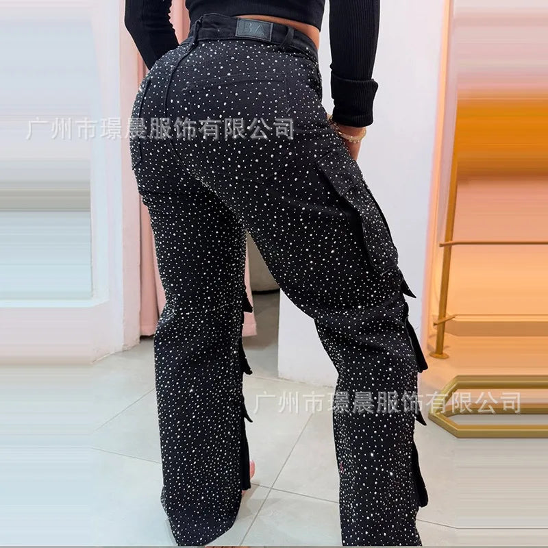 Y2K Bright Drill Women's High Waist Jeans Denim Work Pants Pocket Casual Baggy Streetwear Chic Daily Trousers 2025/2026 Spring Summer