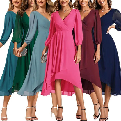 Elegant Sexy V-Neck A- Line Dress Elegant Long Skirt Princess Style Polyester Fiber Regular Sleeve Length Empire Waist