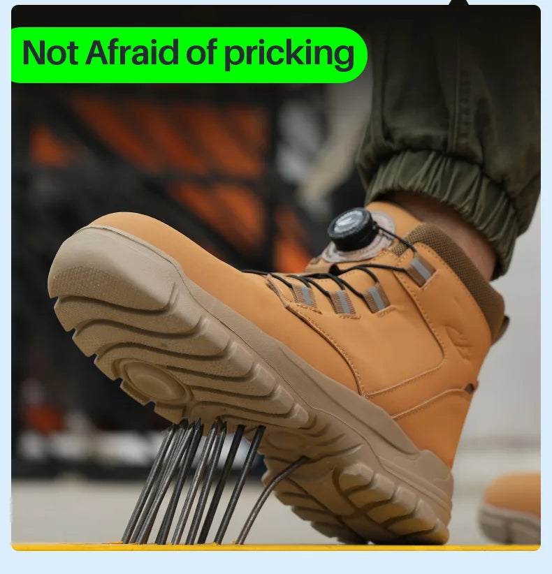 Rotating Button Work Shoes for Men Anti Puncture Work Sneakers Waterproof Work Safety Shoes Non Slip Steel Toe Tactical Boots