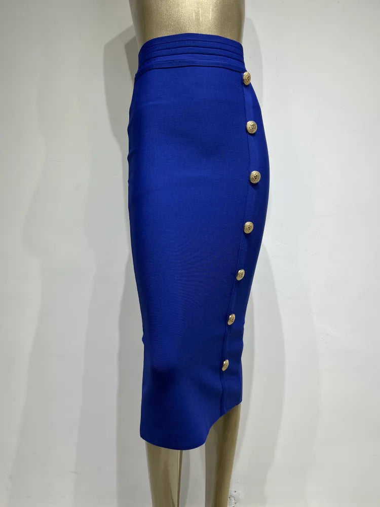 New Arrival Women Button Black Blue Red Bodycon Bandage Skirt 2026 Designer High Waist High Street Party Club Pencil Skirt 75cm