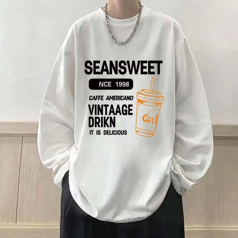 High Street Printing Plus Size Youth Tops Men's Spring Autumn New Trend Long Sleeve Fashion T Shirts Casual Korean Men Clothing