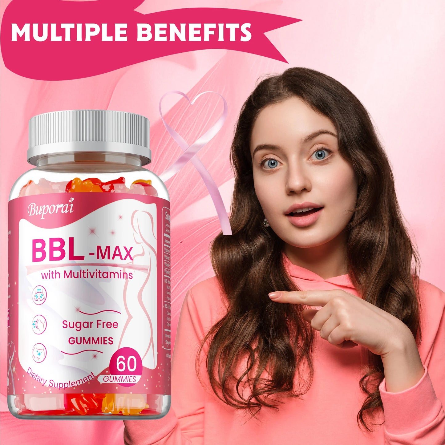 BBL -MAX Gummies - Helps Lift and Maintain Body Shape, Lifts and Tightens, Shapes The Buttocks - 60 Capsules