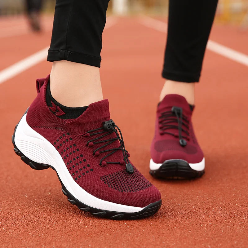 Women Walking Shoes Breathable Fly Weaving Sneakers Non Slip Casual Shoes 7 Color Size 35-45