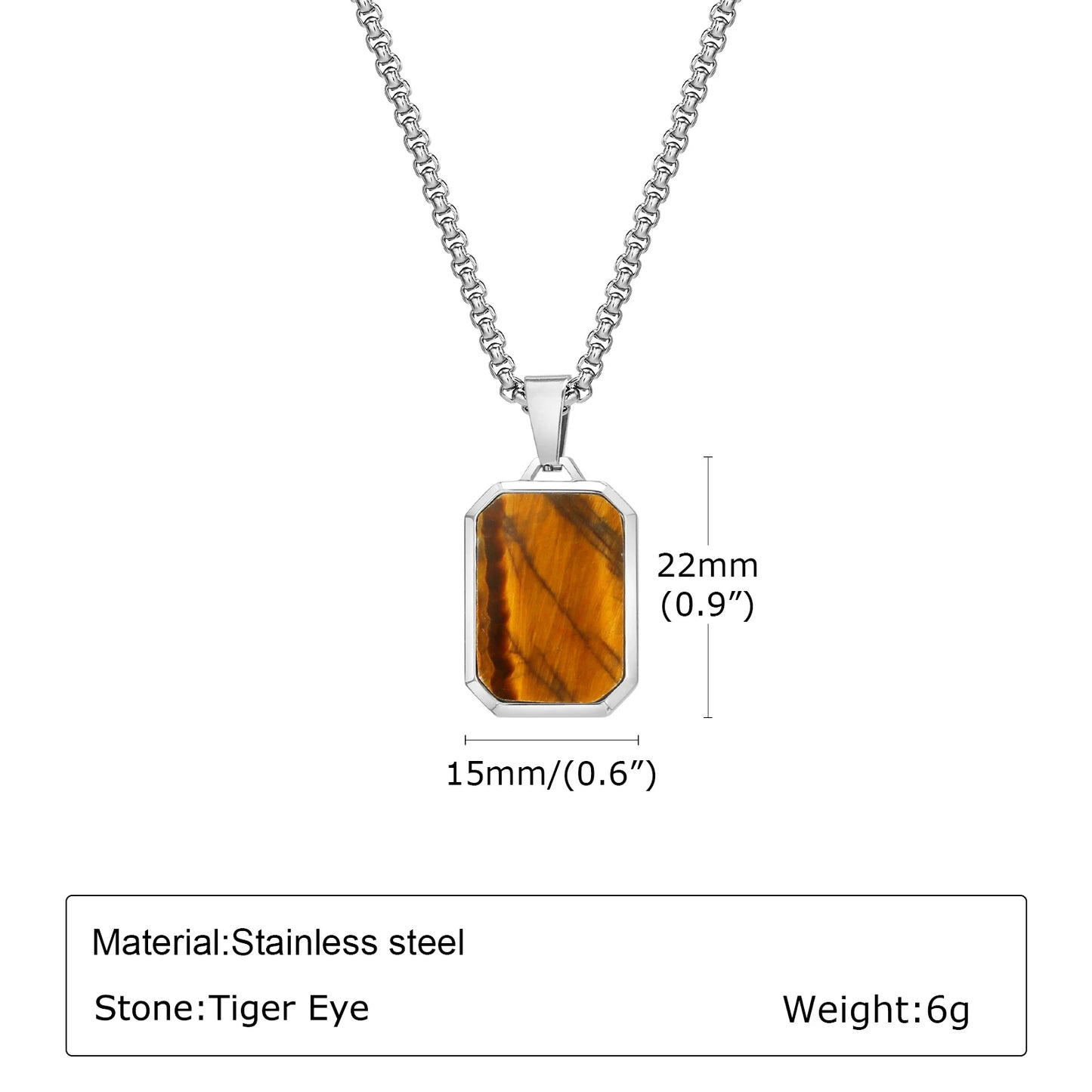 Trendy Pendant Necklaces for Men Boys,Square Natural Stone Stainless Steel Necklaces,Hip Hop Cool Healing Jewelry Gifts