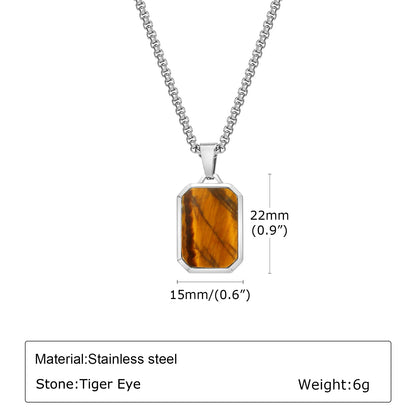Trendy Pendant Necklaces for Men Boys,Square Natural Stone Stainless Steel Necklaces,Hip Hop Cool Healing Jewelry Gifts