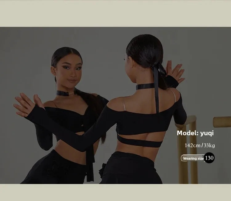 Latin Dance set Clothes Girls Long SLeeves Short Top Skirt Cha cha samba Performance Competition Dress Burgundy Black Dress Kids