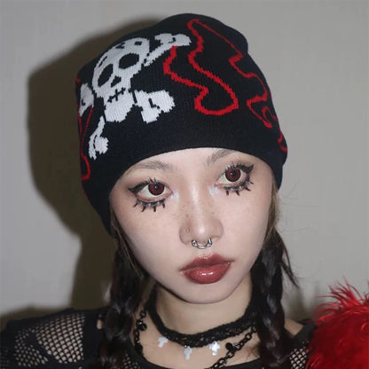 Personal Punk Skull Demon Knitted Hats Autumn and Winter Unisex Dark Series Warm Street Versatile Niche Fashion Hip Hop Beanies