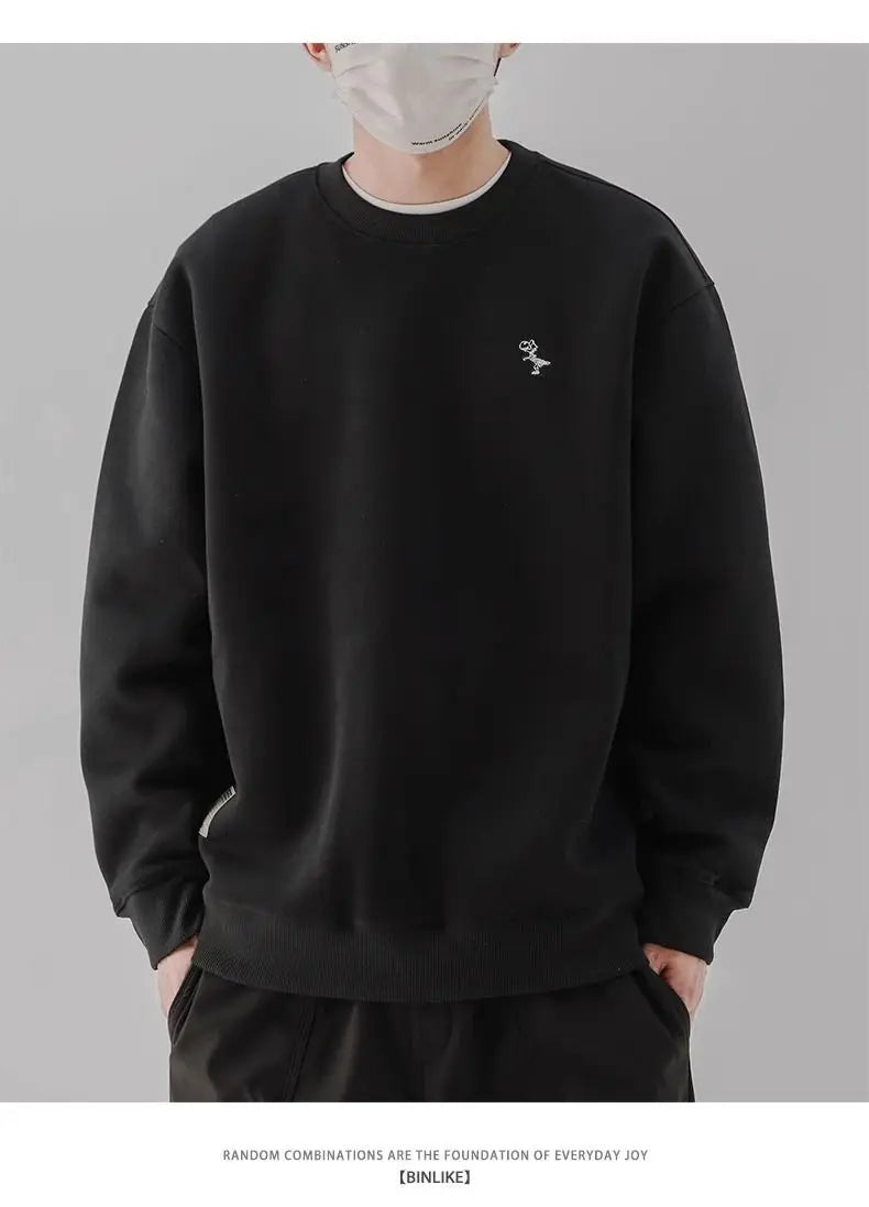 Heavy Sweatshirt Men's Autumn Trendy Embroidered American Long-sleeved Base Top Round Neck Loose Pullover