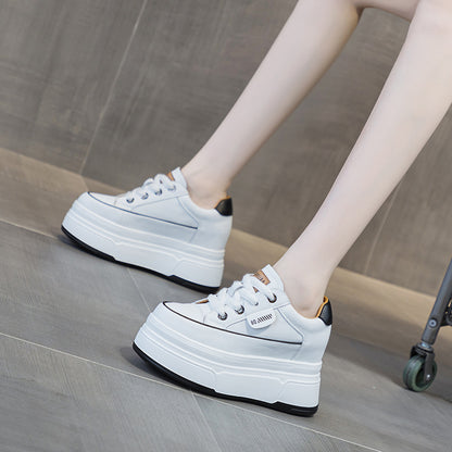 Fujin 9cm Cow Suede Genuine Leather Women Vulcanized Shoes Platform Wedge Skate Boarding High Brand Heels Casual Summer Shoes