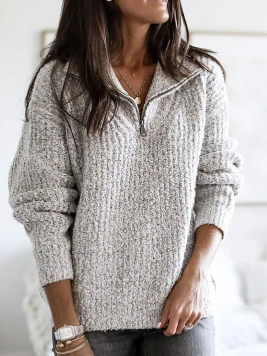 Street Sle Long Sve Zipper Stand up Collar Sweater Loose Fit  Color Autumn Wear Tagkita Brand