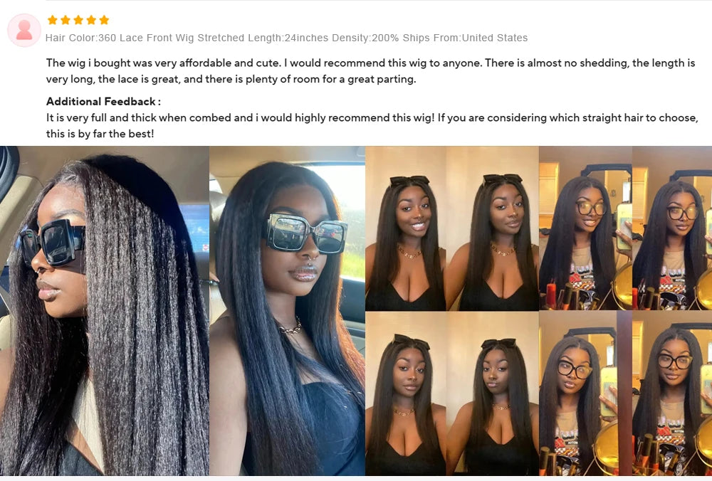 High Density Kinky Straight 360 Lace Front Wigs Human Hair Brazilian 40 Inch Yaki Straight 13x6 HD Lace Frontal Wig Preplucked