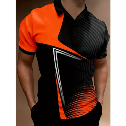 New 3D Printed Colorful Striped Man Polo Shirts Geometric Color Block Pattern Men's Clothes Shirt Casual Lapel Short Sleeve Tops