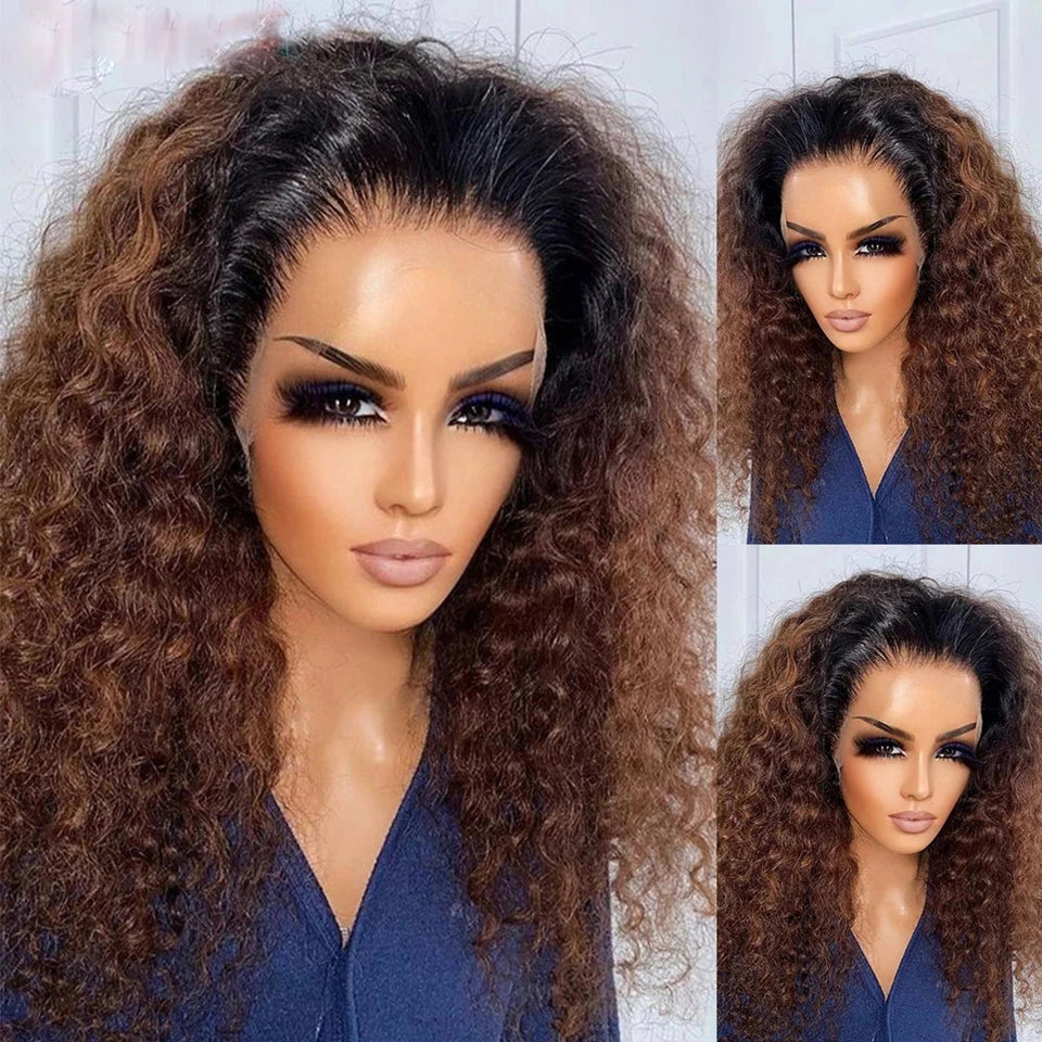 Soft 26” Long Ombre Blonde Brown Curly 180Density Lace Front Wig For Black Women Babyhair Synthetic Heat Resistant Preplucked