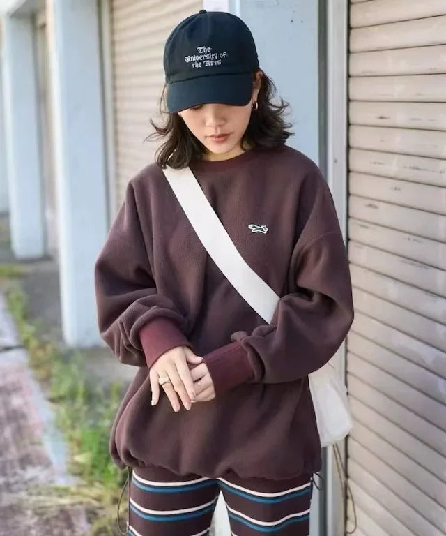 Double-Faced Fleece Sweatshirt with Corded Hemline And Embroidery round Neck Women's Fashion Brand Sweatshirt from Freak's Store