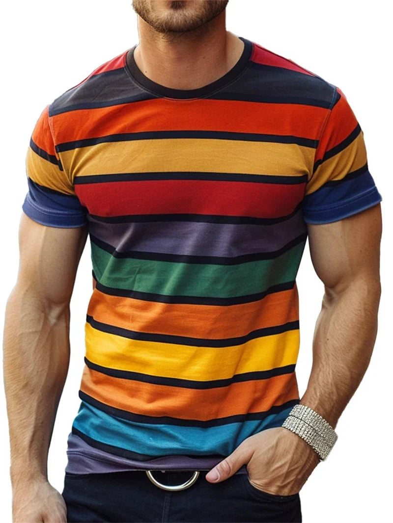 Simple Stripe Graphic T Shirts For Men Fashion Summer Short Sleeve 3D Printed T-shirt Casual Oversized Breathable Pullovers Tees