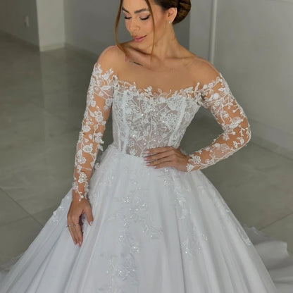 White Wedding Dresses for Women Off Shoulder Bridal Gowns Lace Appliques Sweetheart A-Line Vestidos De Novia