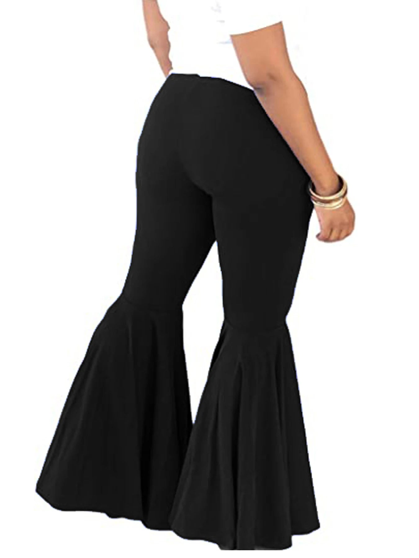 New plus-size women's trendy bell-bottomed trousers knitted fabric solid color trousers in the summer of 2024