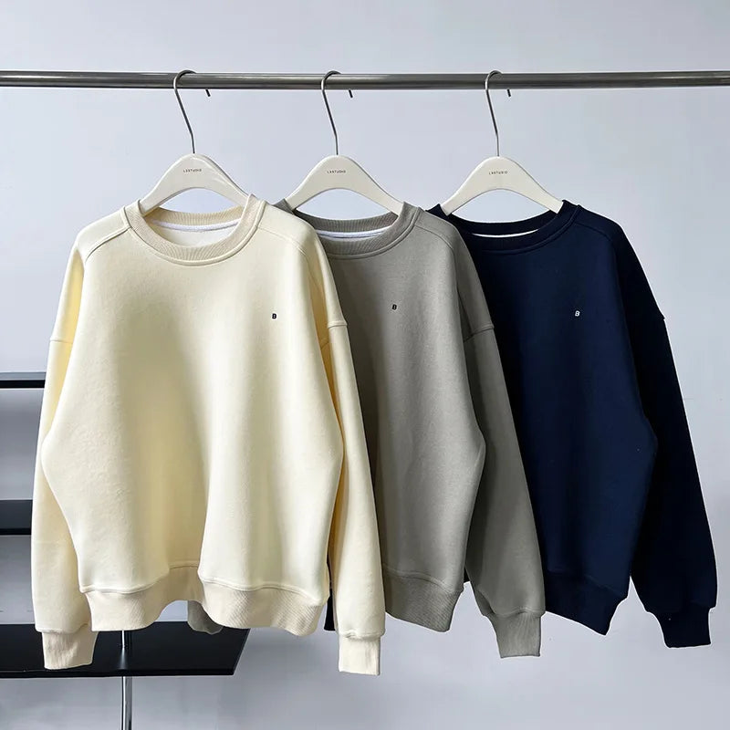 NS Pure Color Lazy Loose BF Hoodie Women's Simple Shape Sweatshirt Long Sleeve Letter Embroidery Top Casual Style Cotton Blend