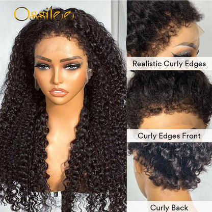 4C Kinky Edges Kinky Curly Invisi Strap 360 Glueless Wigs Human Hair 360 HD Lace Frontal Wig with Curly Baby Hair All Around