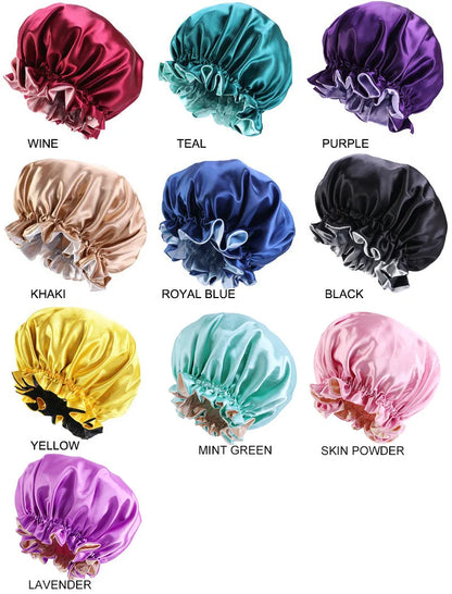 Lady Silk Night Sleep Hats Double Layer Head Cover Fashion Shower Cap Adjustable Silk Satin Bonnet For Women