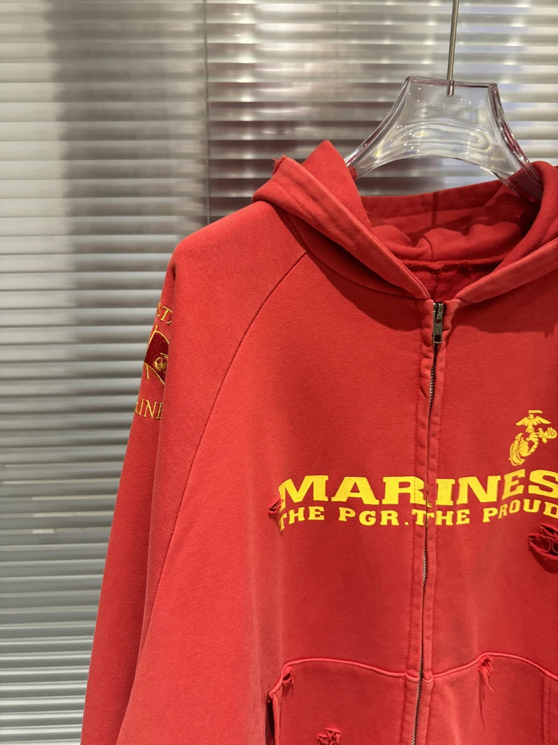 Project G/R Patchwork Fake Two-piece Zipper Jacket High-quality Casual Men's Women's  Embroidered Zip Up Sweatshirts