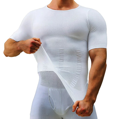 Mens Slimming Body Shaper Short Sleeves Shirts Abs Abdomen Slim Gym Workout Tummy Control Compression Tops Fitness Shapewear