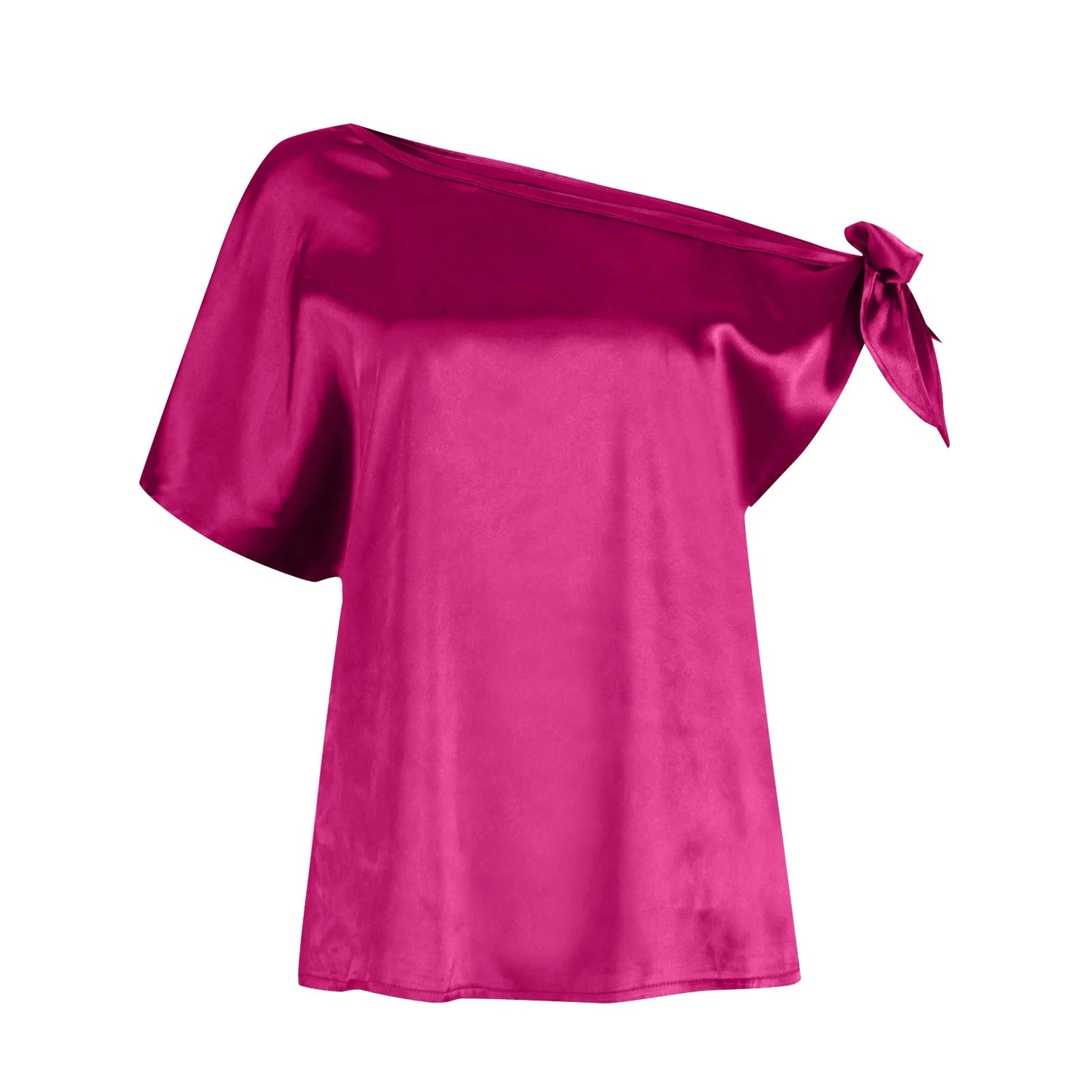 Womens Tops 2026 Pullover Fashionable And Sexy Women'S Solid Color Satin Pullover One-Shoulder Sleeveless Top топ летний