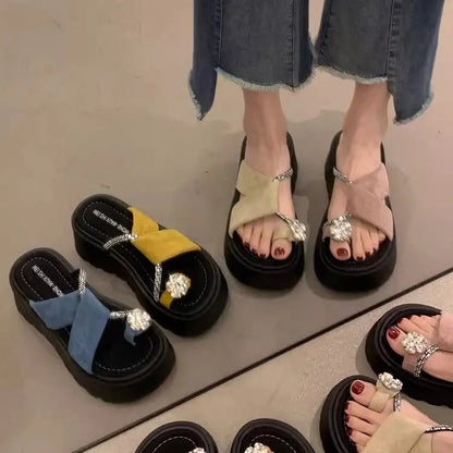 Diamond toe thick soled slippers for women's summer shoes, new height increasing design, paired with skirts and women's sandals