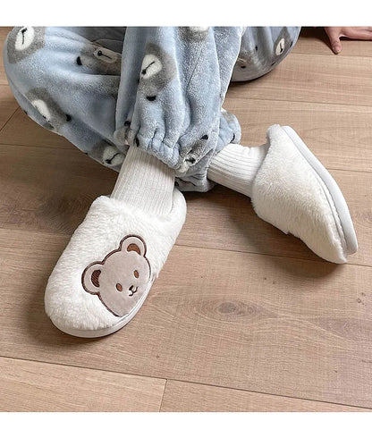 Bear Plush Slippers For Women Men Fashion Kawaii Fluffy Winter Warm Slippers Lovers Cartoon Teddy Bear House Shoes TG03